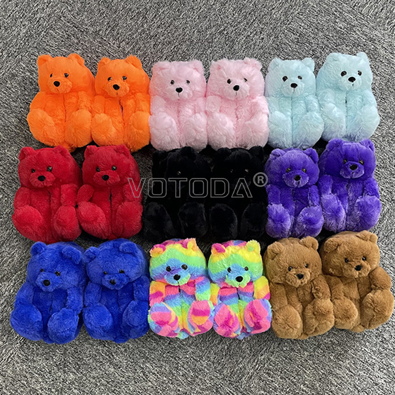 Slipper Teddy Slippers For Kids Cute Cartoon Furry Slides Children Home Slipper Soft Indoor Flip Flop Winter Warm Baby Fuuny Plush Shoes 220902