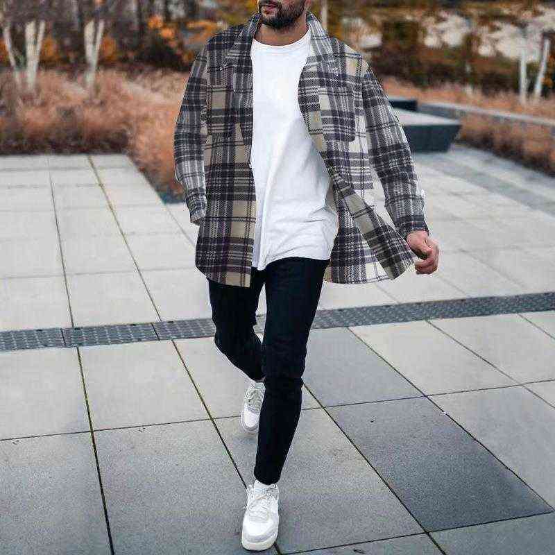 Herenpakken blazers herfst mode plaid jassen mannen casual afslag kraag met lange mouwen gesloten geknoopte jas mannen winter bovenkleding streetwear man kleding l220902