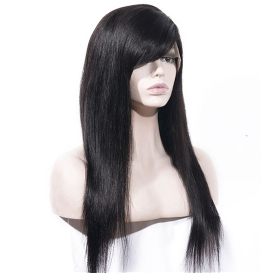 Индийские человеческие парики волос сторона Прямой кружево передние парики натуральный цвет remy hair с челкой