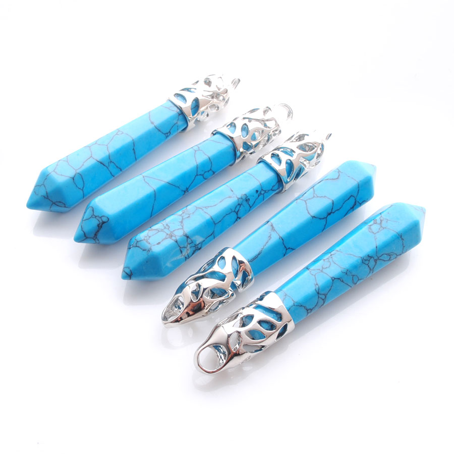 Natural Stones Long Hexagonal Pointed Pendants Reiki Stone Prisms Exquisite Charm For Jewelry Making DIY Necklaces Accessories BN300