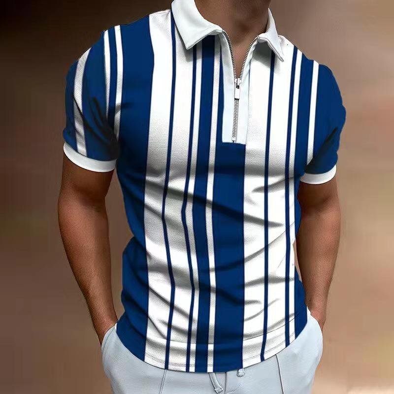 Polos masculinos de verão masculino de manga curta camisa pólo de impressão listrada camisetas de lapela para homens de alta qualidade tops retro casuais 220902