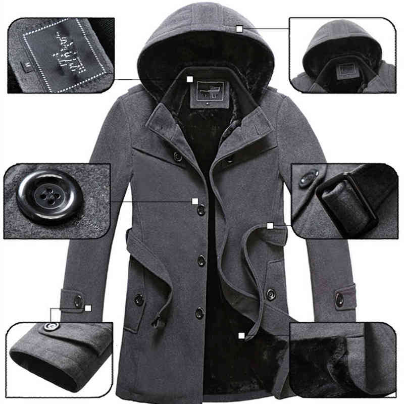 Mäns kostymer blazrar 2019 vinter trenchcoat män mode lång överrock jacka tjock herr kläder storlek 4xl ulljackor varm et plus 6xl l220902