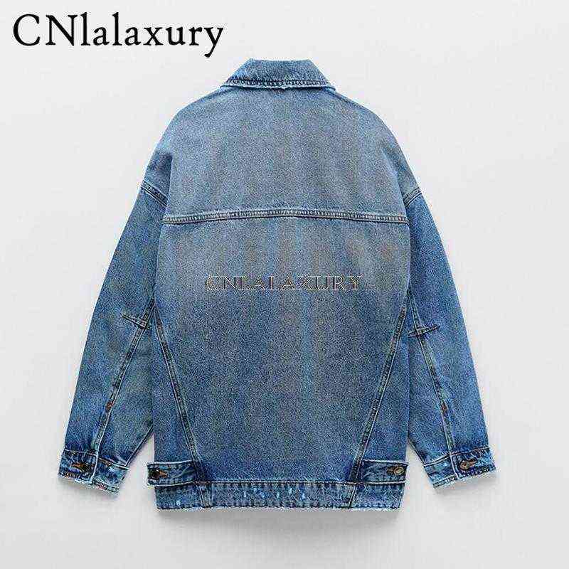 Women's Down Parkas Cnlalaxury 2022 Blue Jean Denim Jacket for Women Ocummed 2021 Casual Pocket Single -Breaded Jackets Outwear Top T220902