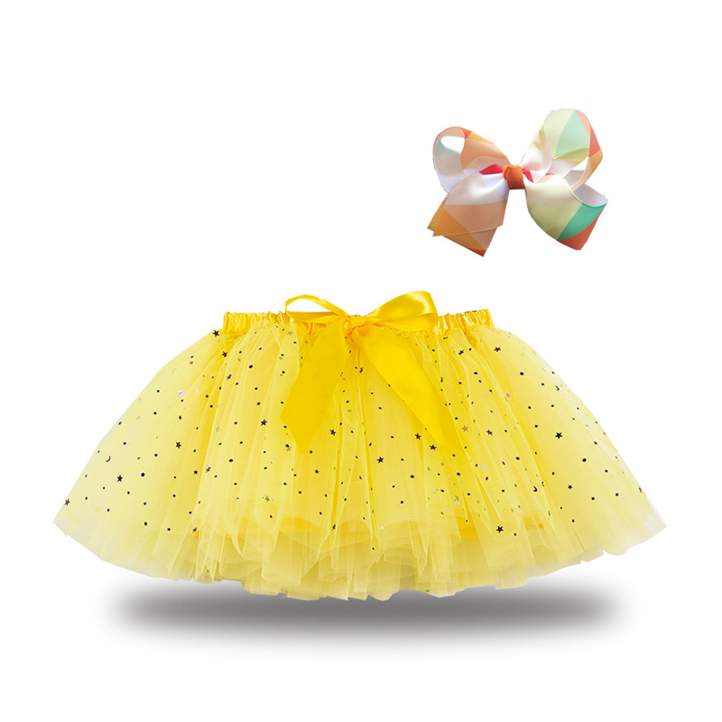 Nieuwe tutu -jurk plus voering om boog haarspeld ster te sturen Moon Mesh Girls rok kinderkleding B8