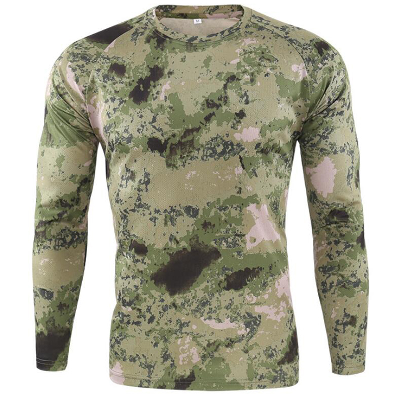 T-shirt da uomo T-shirt mimetica estiva T-shirt manica lunga traspirante ad asciugatura rapida Uomo Escursionismo Campeggio Abbigliamento da caccia T-shirt tattica militare 220902