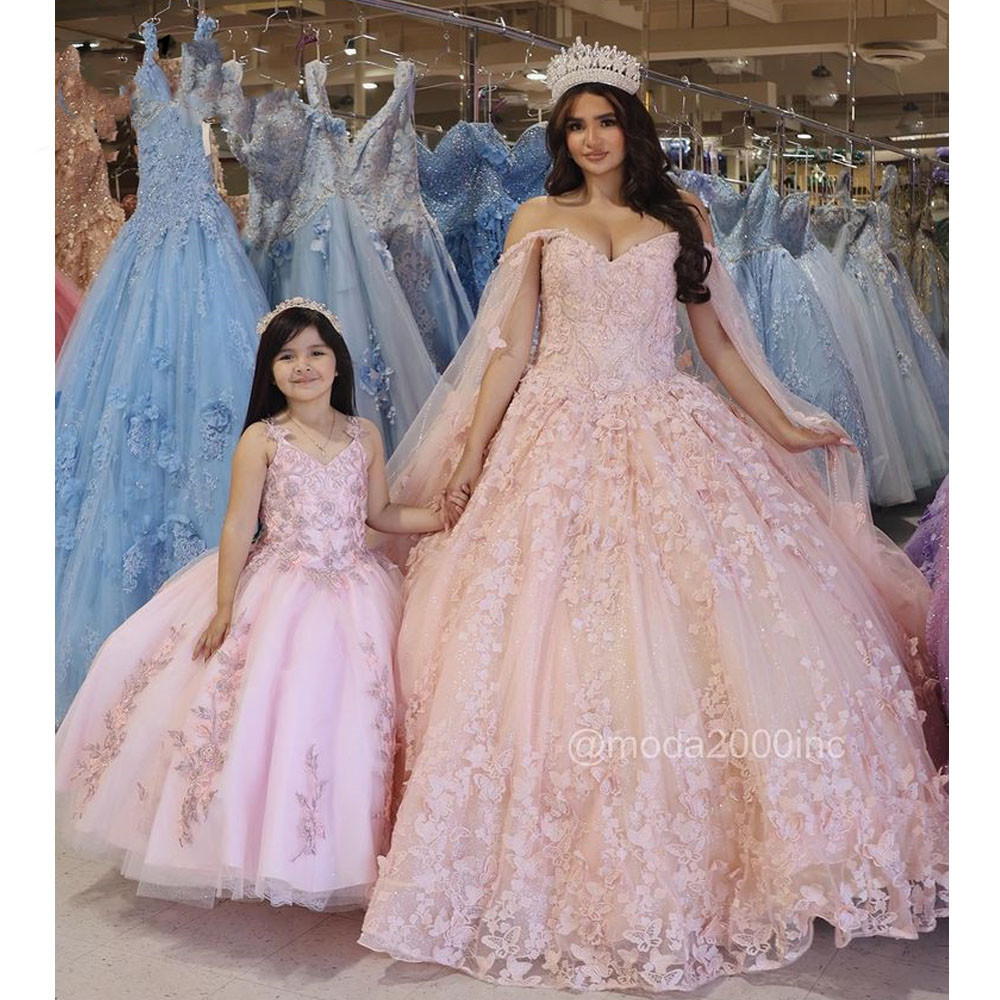 Fuchsia Off Shoulder Princess Quinceanera Klänningar med cape Butterfly Lace-Up korsett bal Sweet 16 Dress Vestidos De 15 Anos