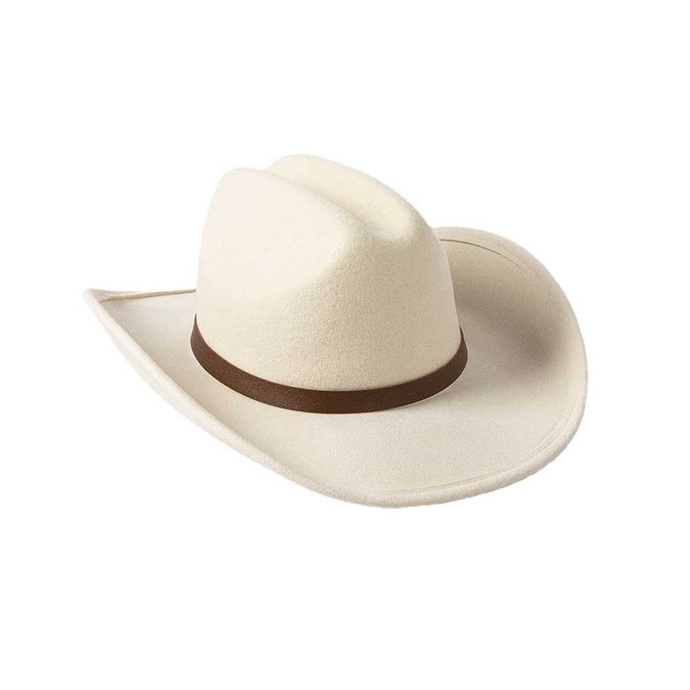 Nuovi cappelli da cowboy occidentali in lana 100% donna Uomo Fascinator bianco Fedora a tesa larga cappello jazz festa formale decorare berretto da sposa