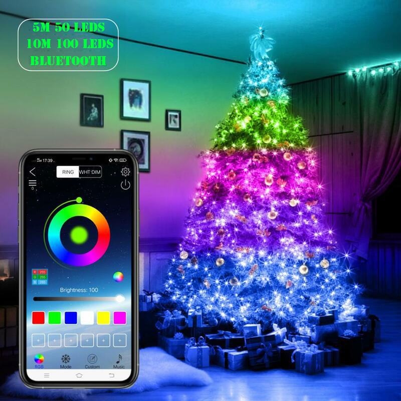 Smart App LED String 10M 100LED RGB Stringhe colorate di luci fata Ornamenti l'albero di Natale Decorazioni la casa di Capodanno LED Ghirlanda