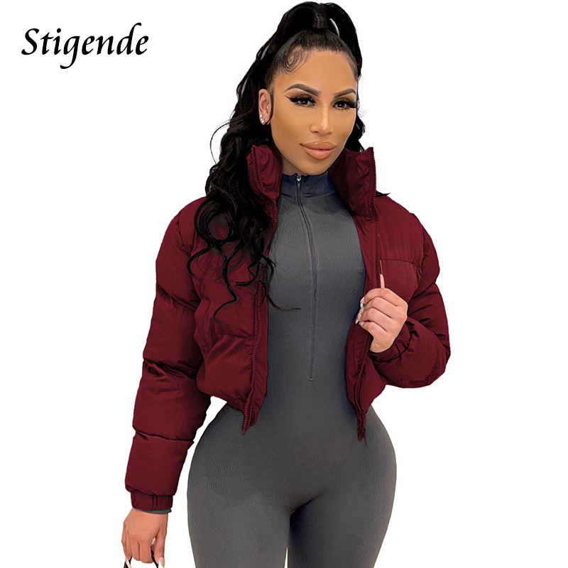 Women's Down Parkas Stigende Cotton Padded Coat Women Patchwork Puffer Parka Outwear Solid Color Winter Warm Zipper Crop Top Jacket Chaqueta Mujer 220902