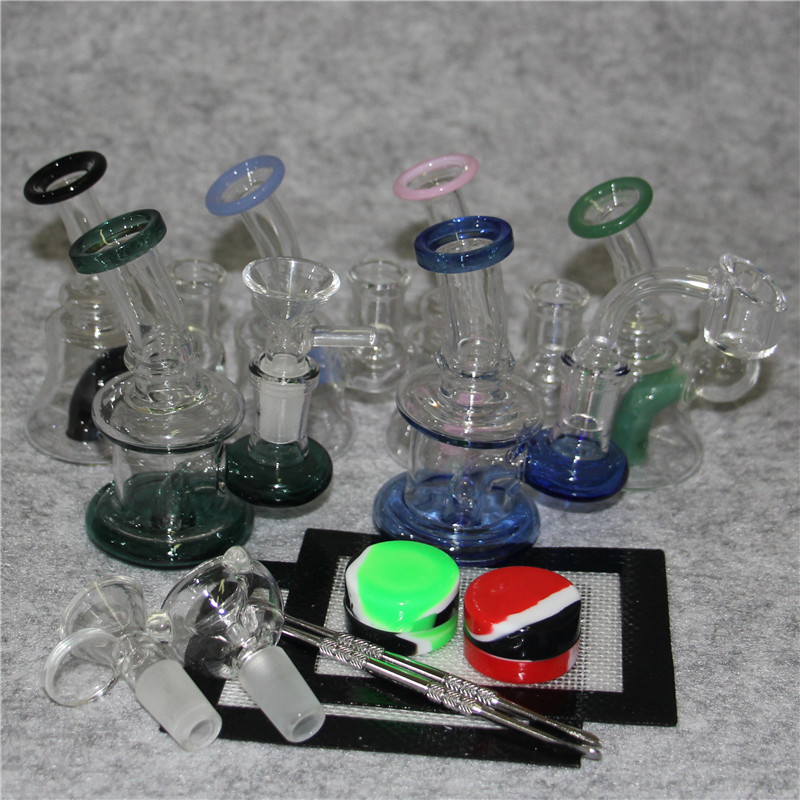 Narguilés Verre Eau Bongs Fumer Pipes Bubbler Recycler Plates-formes pétrolières Deux Style Dab Bong Avec Joint De 14mm