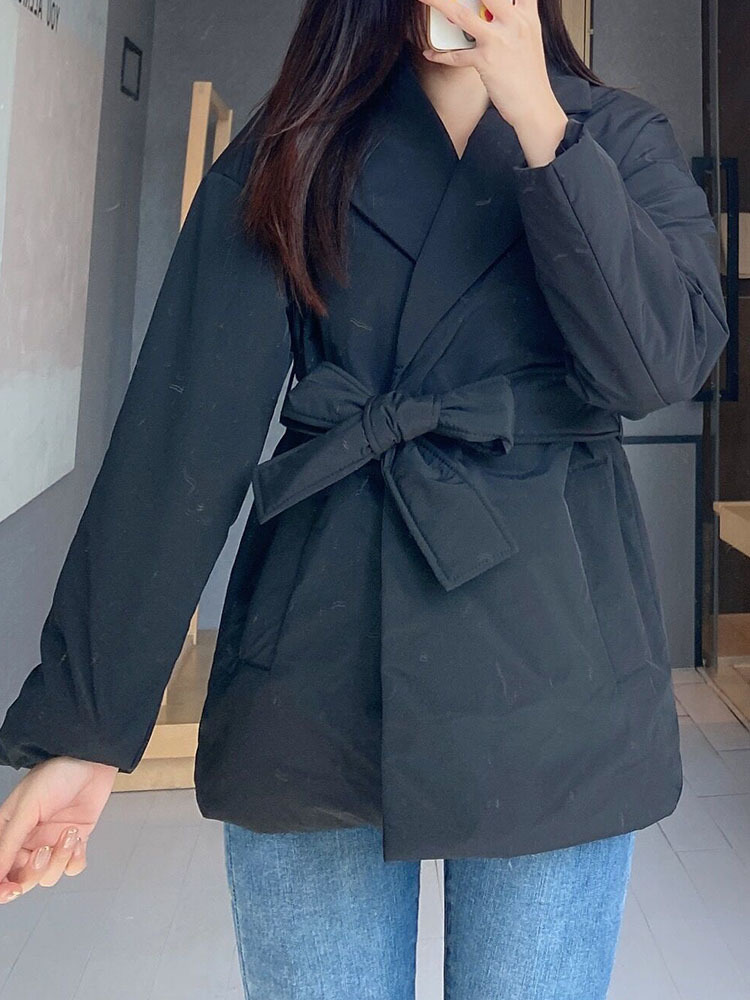 Womens Down Parkas Womens Jacket Winter With Belt Pocket Thin Parkas Solid Coat Female Fashion High Quality Outwear Sweet Women Jacket Tops 220902