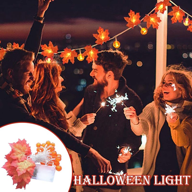 Andere evenementenfeestjes Salloween Decoratie Danksgiving Decor Pompoen licht verlicht Garland Batterij Garland Huis Indoor Outdoor Fall Maple Leaf Decor 220901