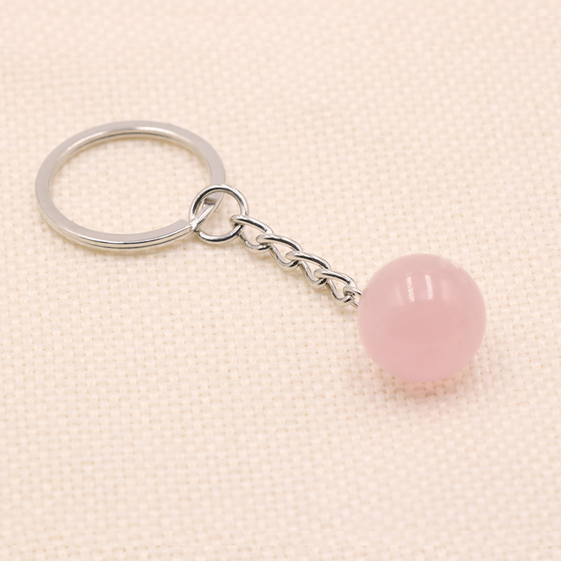 자연 스톤 16mm 라운드 볼 키 반지 Tiger 's Eye Rose Quartz Agate Keychains 자동차 장식 키 체인 키 홀더