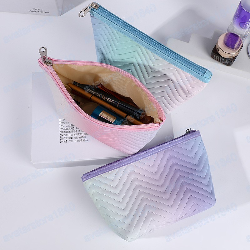 Sac de maquillage de couleur dégradée pour femmes, sac à cosmétiques à fermeture éclair, pochette de voyage pour maquillage féminin, trousses de toilette nécessaires