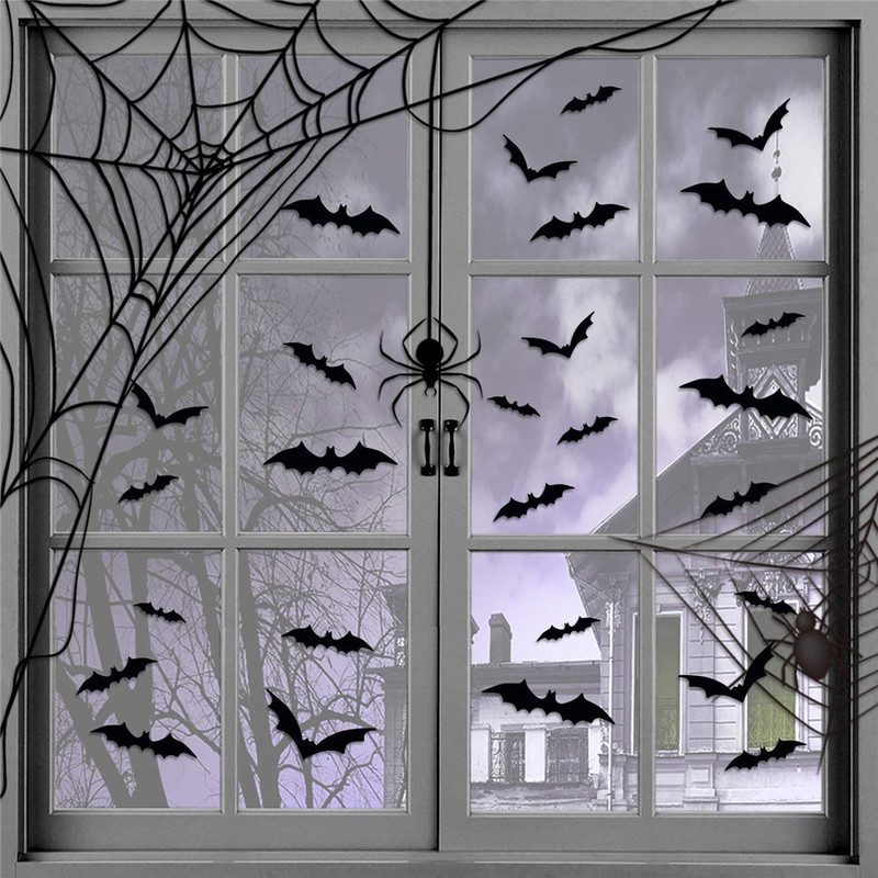 Other Event Party Supplies Halloween Decoration 3D Black PVC Bat Halloween Party DIY Decor Bar Room Halloween Party Scary Decos Props Wall Sticker 220901