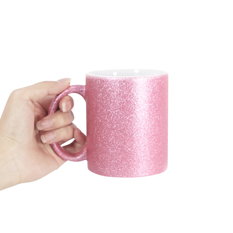미국 창고 11oz 승화 블랭크 세라믹 머그 곤란 DIY 커피 물병 B6을 가진 열전기 거친 분홍색 반짝이 머그잔