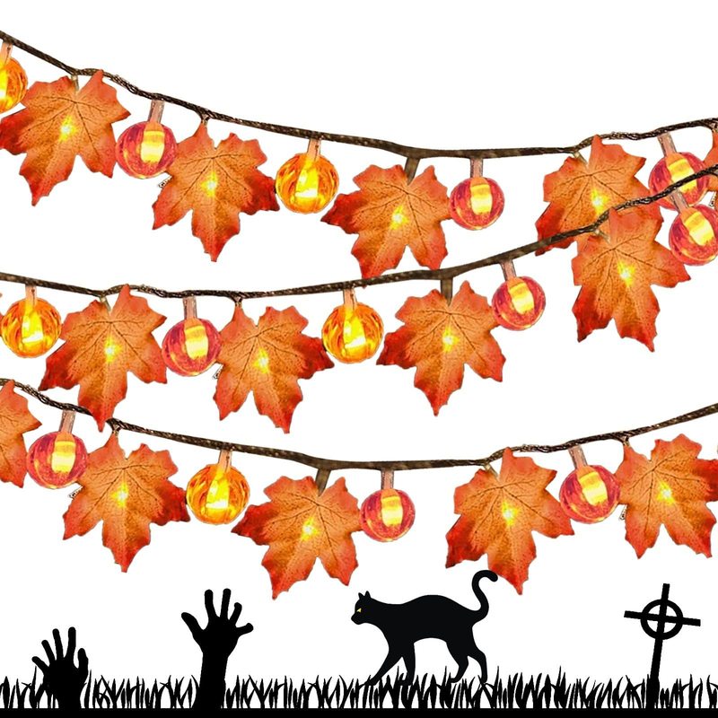 Andere evenementenfeestjes Salloween Decoratie Danksgiving Decor Pompoen licht verlicht Garland Batterij Garland Huis Indoor Outdoor Fall Maple Leaf Decor 220901