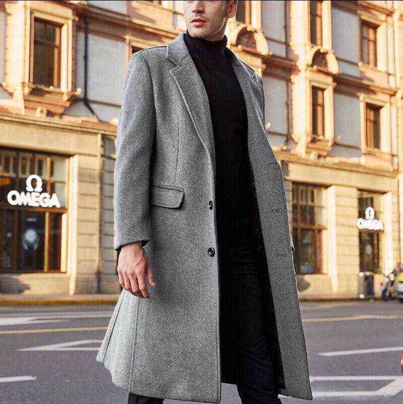 Herenpakken Blazers Britse stijl Lange wollen Trench Coat Men 2021 Winter Cashmere Jacket Slim Fit Extra overjas Windscheper Manteau Homme L220902