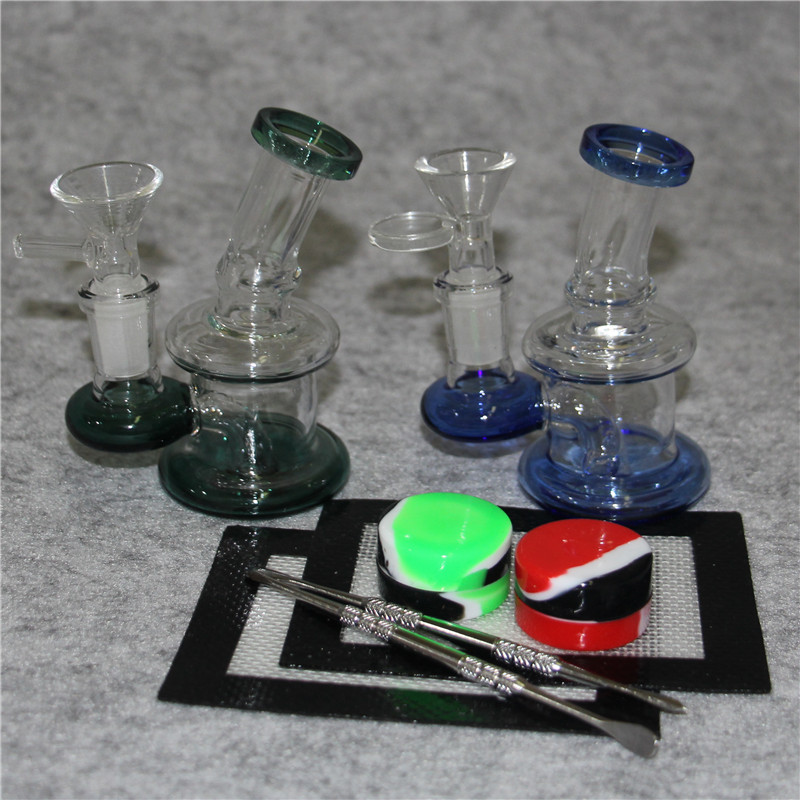 Mini Dab Rig kleurrijke dikke glazen bongs waterpijpen waterleidingen 14 mm gewricht olieligingen kleine bong met 4 mm kwart banger