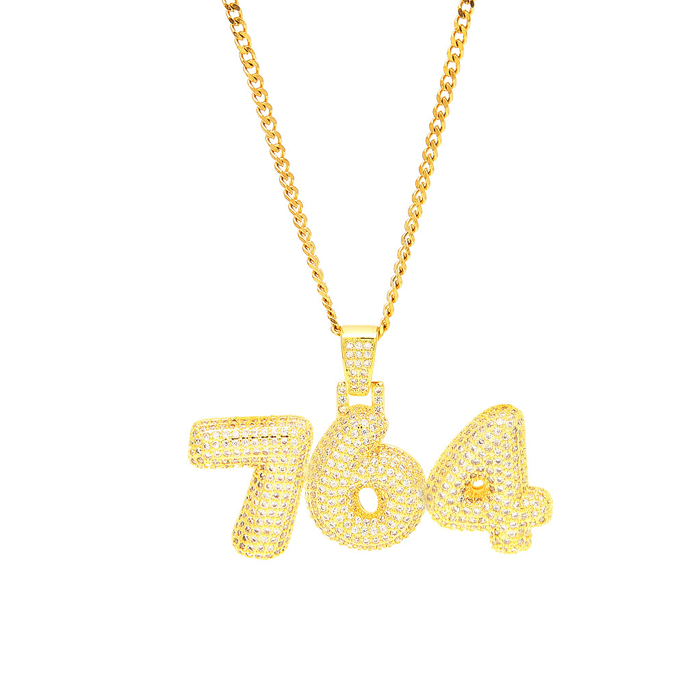 TopBling Collana con ciondolo personalizzato Hip Hop A-Z con zirconi completi con lettera a bolle, gioielli placcati in oro reale 18 carati