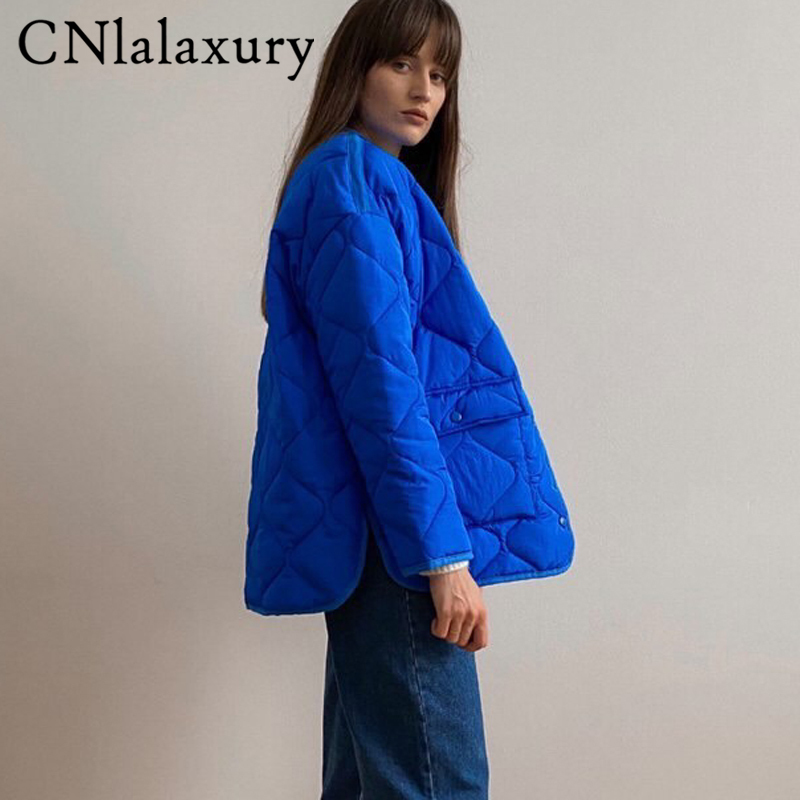 Dames Down Parkas Cnlalaxury Spring Blue Women Parka Fashion Warm Cotton Lange Mouw Jacket Jas Zipper