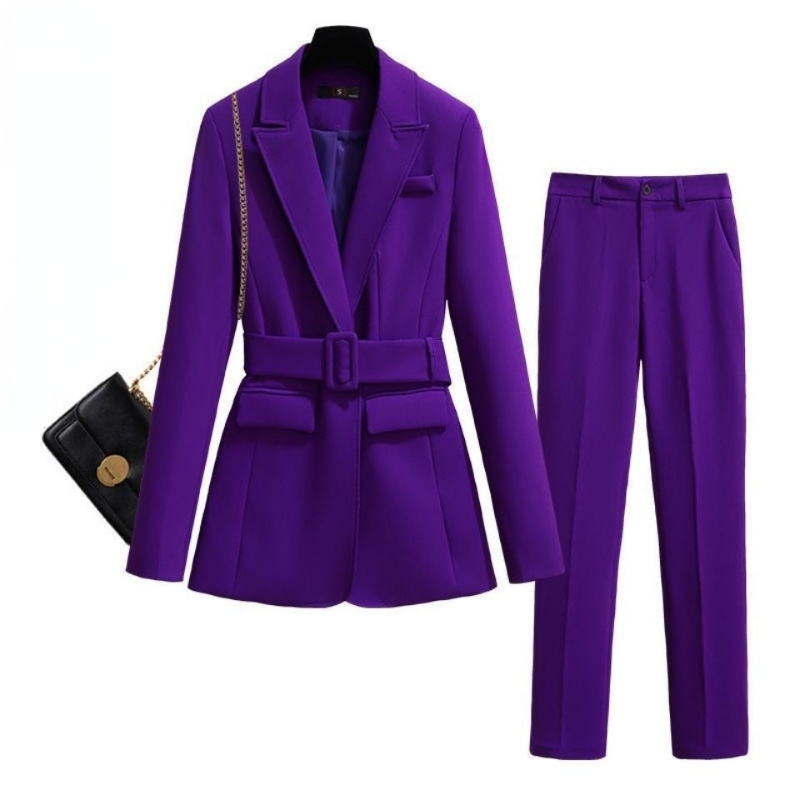 Femmes deux pièces pantalons automne femmes violet Simple Blazer travail bureau dames costume Blazer manteau à la mode costume professionnel deux pièces costume 220902