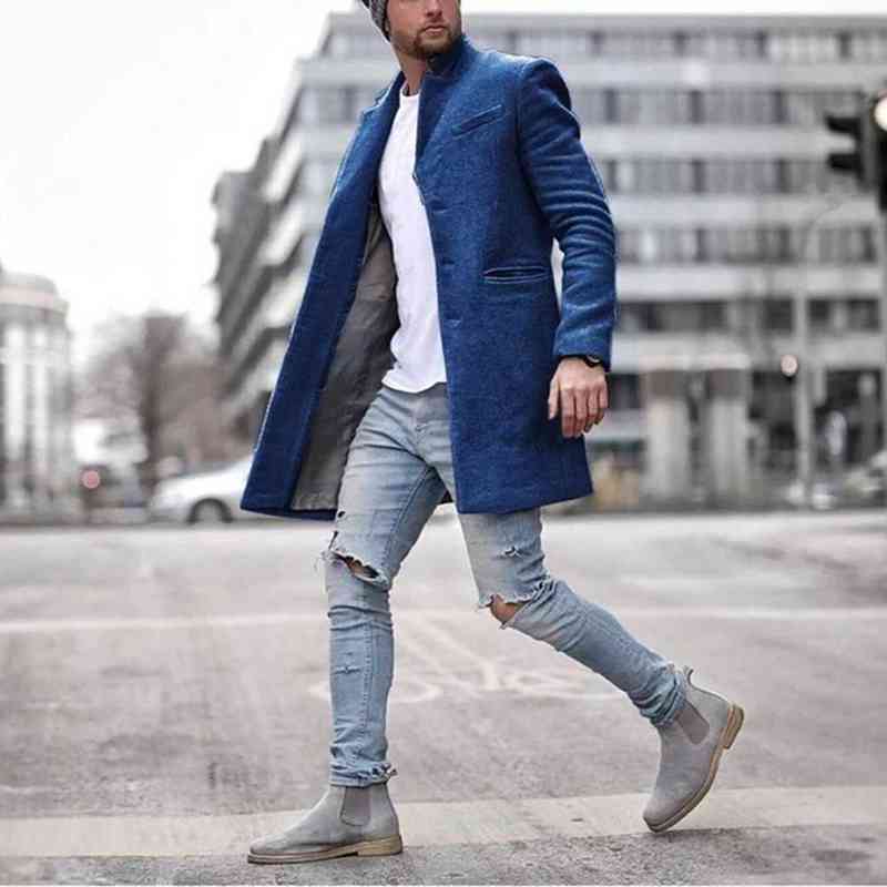 Men's Suits Blazers Zogaa Men Fashion Autumn Jacket Wool Overcoat Jacket Mens Solid Color Mid-Length Thick Warm Outerwear Slim Fit Windbreaker L220902