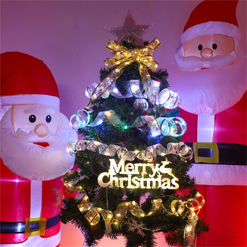 LEDライト付きクリスマスリボン防水二重金色の金色のリボンランプクリスマスツリーウォールウィンドウホームデコレーション新年