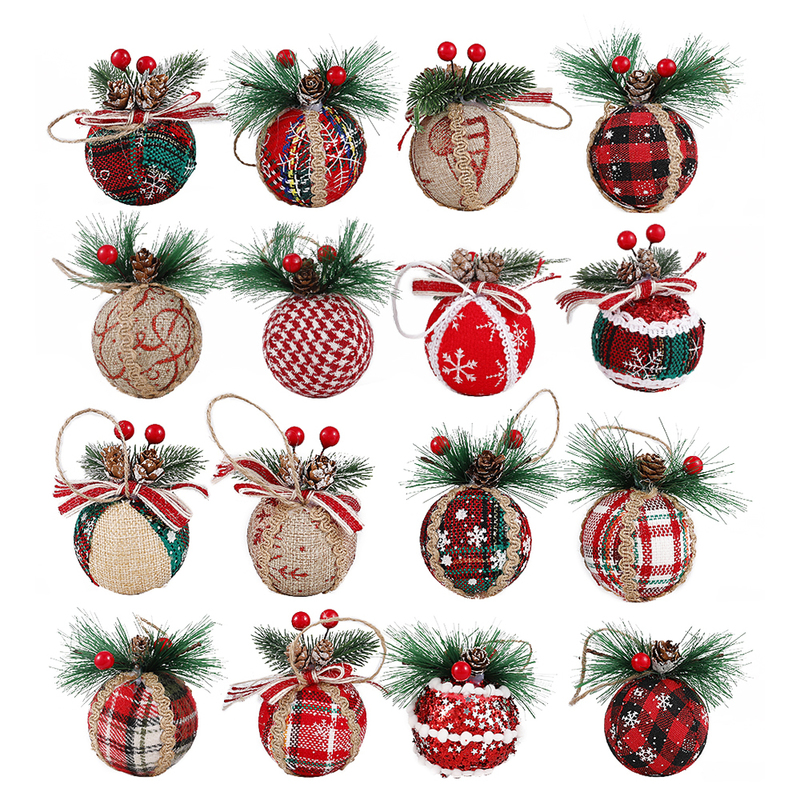 Andere evenementenfeestjes Plush Grid Patroon kerstbal ornamenten met natuurlijke dennenappels bladeren kerstboom ornamenten hanger in doos ballen 220901