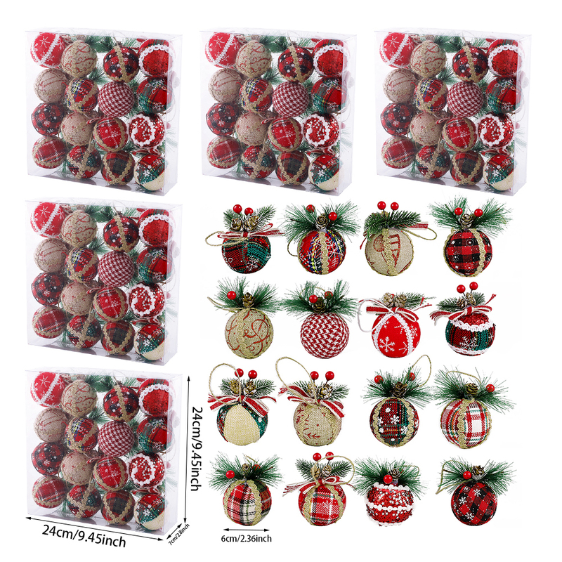 Andere evenementenfeestjes Plush Grid Patroon kerstbal ornamenten met natuurlijke dennenappels bladeren kerstboom ornamenten hanger in doos ballen 220901