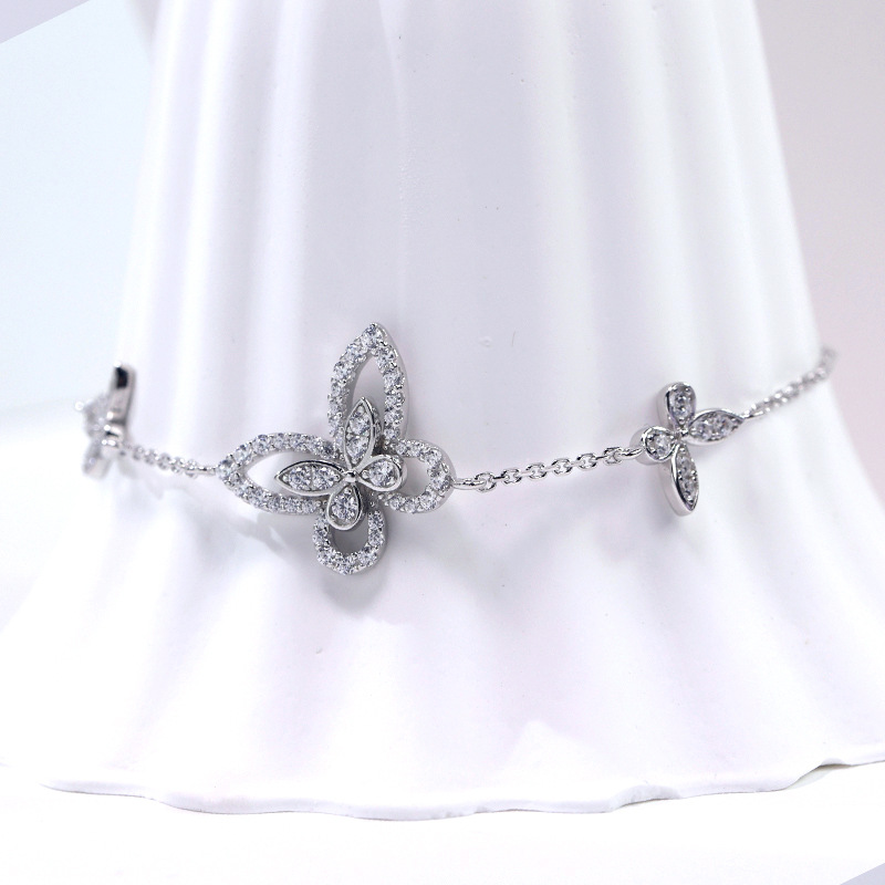 2022 Marque Hot S925 Sterling Silver Link Chaîne Cristal Diamant Papillon Bracelet De Mariage Design Party Bijoux Lady Bracelet Top Qualité