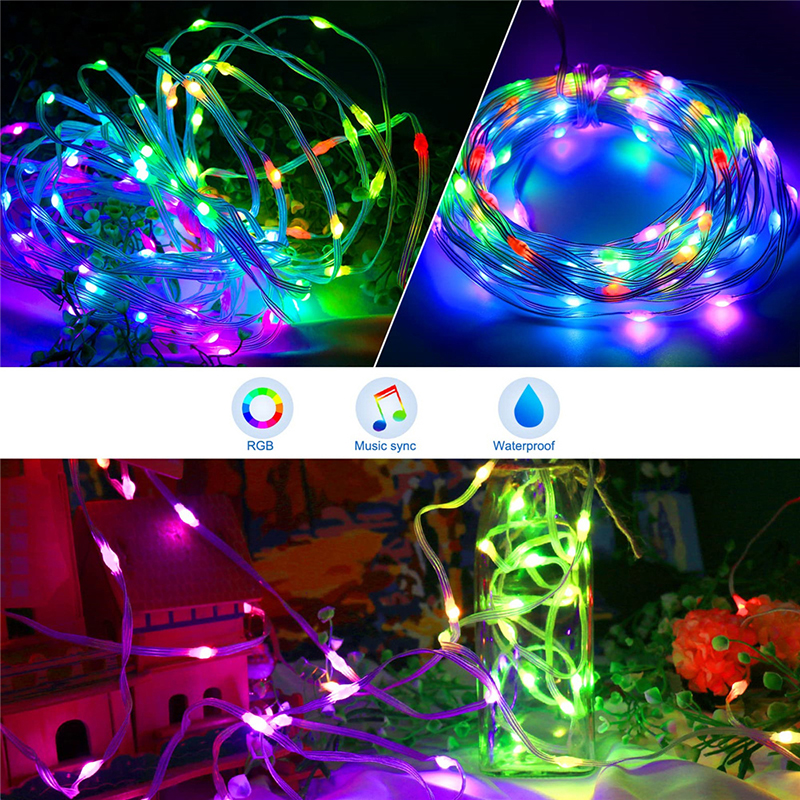 RGB Copper Wire LED String Lights Smart Control Garland Fairy Lights Christmas Decoration for Home Outdoor Wedding Decor