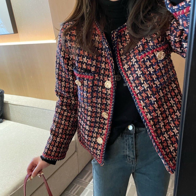 Costumes pour femmes Blazers Élégant Weave Plaid Femmes Blazer Poche Plus Velours Hiver Causal Tweed Manteau Bureau Dames Costume Veste 220902