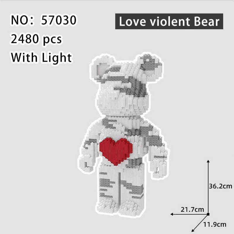 Блоки блоки творческие идеи Любовь насильственное медведь 73 см. Большая модель медвежьи мочи со световыми строительными блоками кирпичные игрушки дети рождественский день рождения T220901