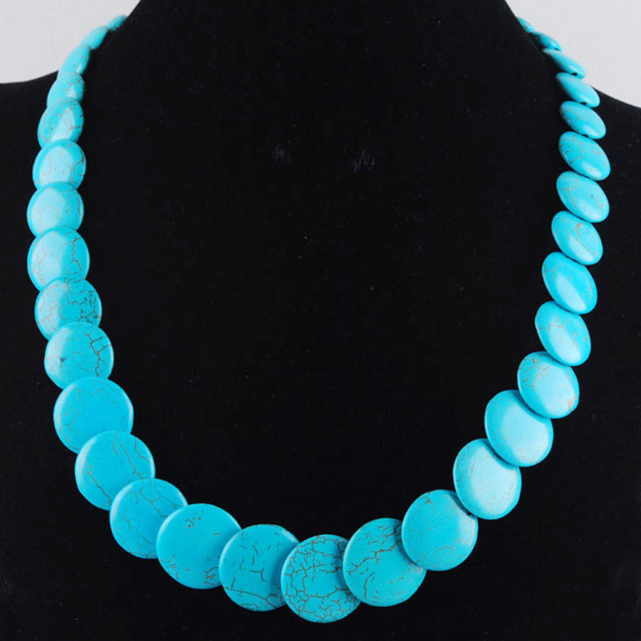 Collier Boho pour hommes et femmes, bijoux en pierres turquoises graduées, perles rondes, pendentif ras du cou, fil de 18 pouces, BF312