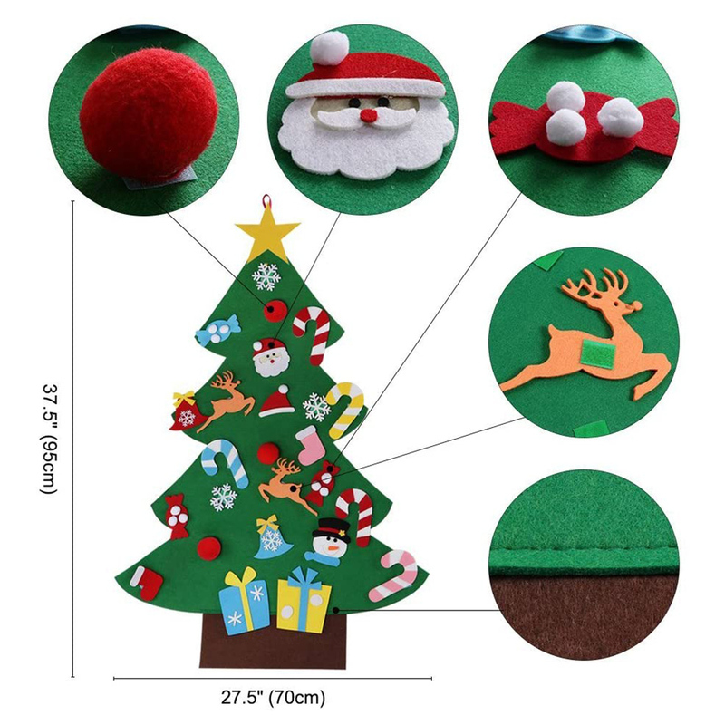 Christmas Decorations 95x70cm DIY Felt Christmas Tree Set with Ornaments for Kids Xmas Gifts Year Wall Hanging Decorations Navidad Santa Claus Set 220901