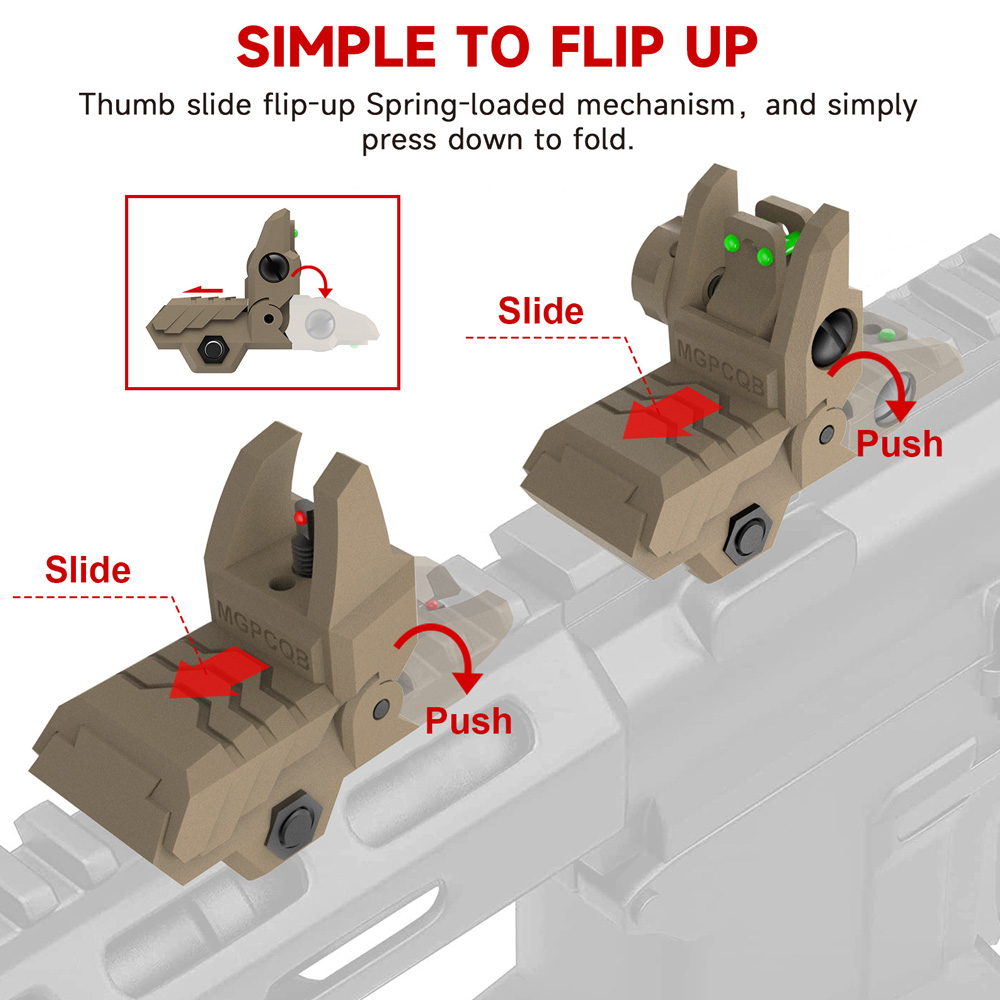 Upgraded MGPCQB Fiber Scope Armor Gen 1 Back-Up Front and Rear Folding Sights Flip Up Red Green Fiber Sight for M4 AR15 fit 20mm Picatinney Weaver Rail