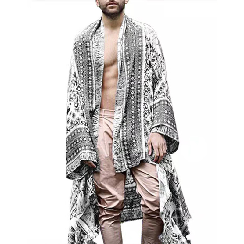 Men's Trench Coats Fashion Poncho Men Loose Vintage Ethnic Pattern Clothes Spring Autumn Midlength Mens Long Sleeve Coat Outdoor Cardigan Cloak 220902