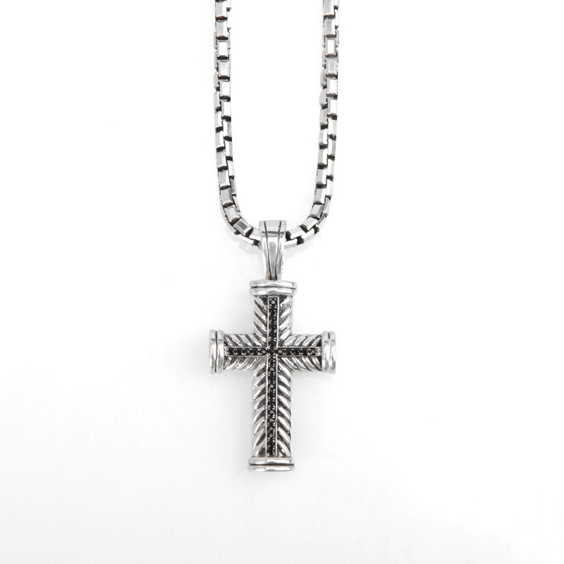 Halskette 925 Silber Herrenschmuck Black Diamond Chevron Design Schmuck Herren Anhänger Kreuz Halsketten