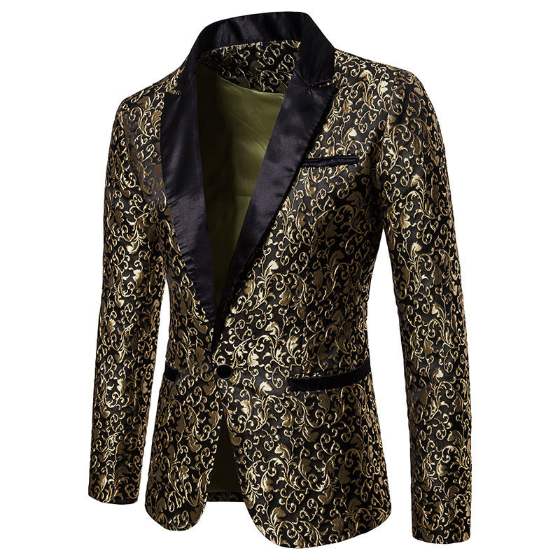 Мужские костюмы Blazers Black Жаккардовый бронзинг цветочный пиджак