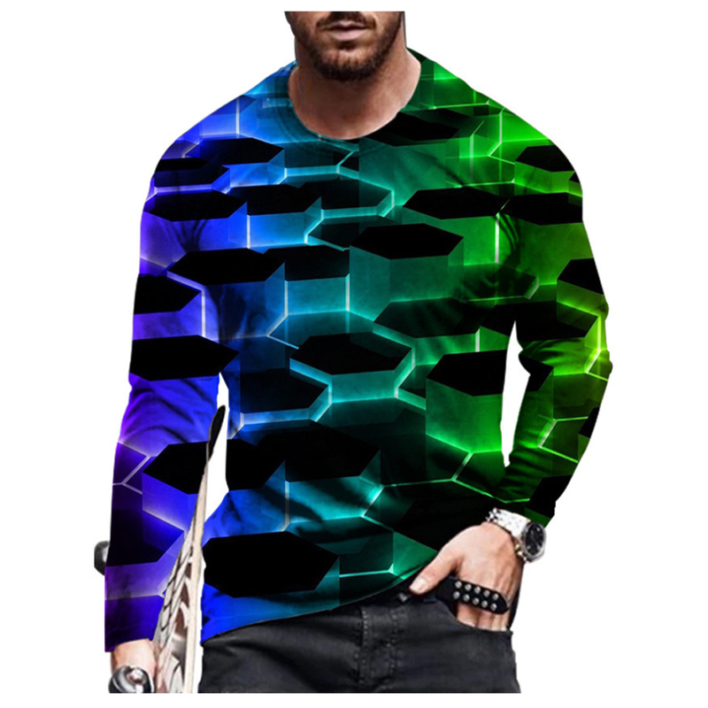 Men's T Shirts summer hip-hop men's 3D T-shirt cartoon printing three-dimensional pattern long-sleeved casual fashion sports 220902