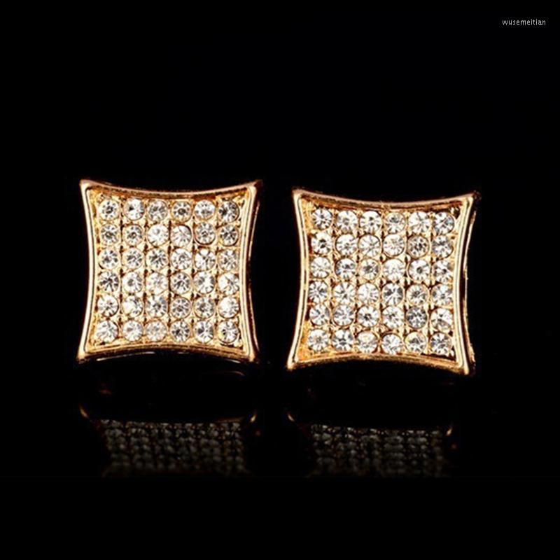 Ohrstecker Gold Farbe Iced Out Square Bling Ohrring Männer Hip Hop Luxus Strass Geometrie Für Frauen Schmuck Z3M130270s