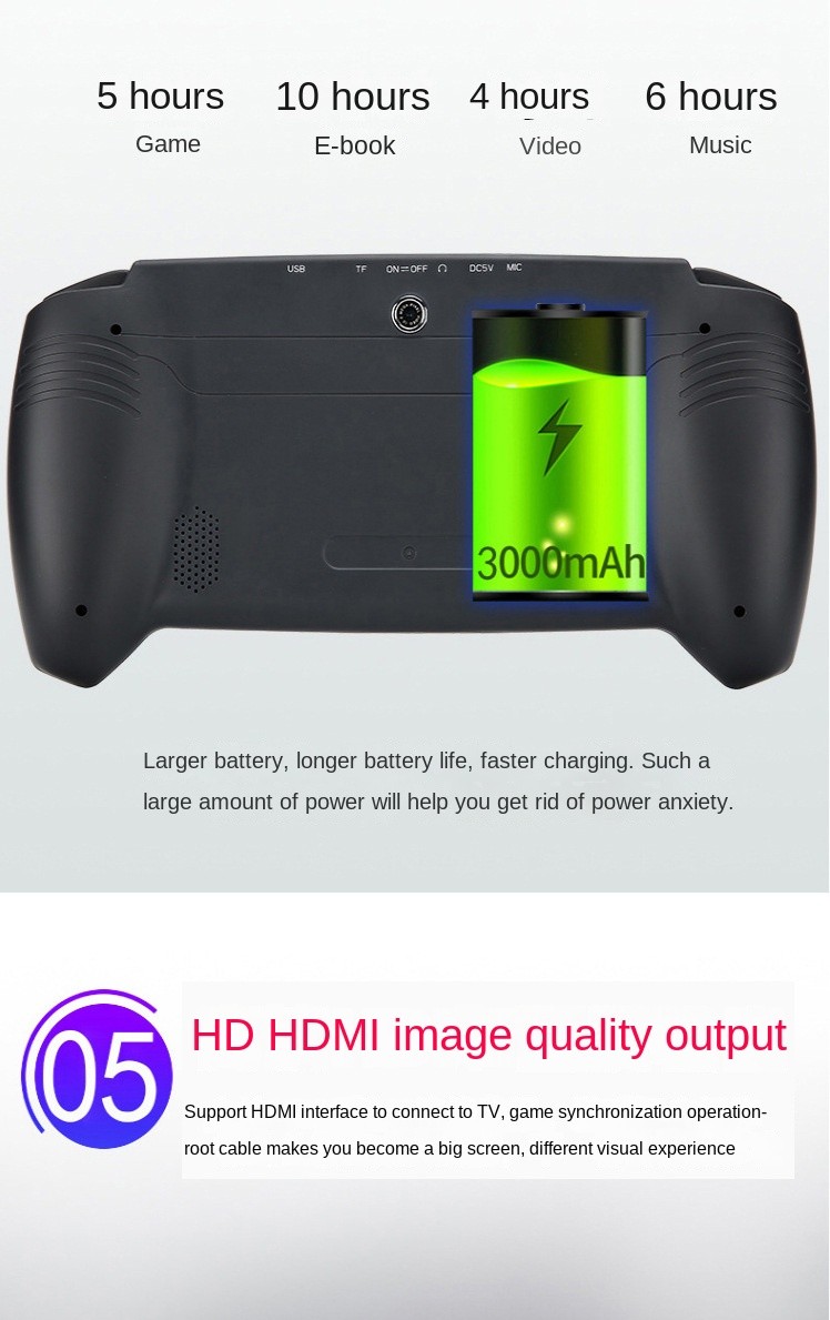 وحدة التحكم في اللعبة 16G 7 بوصة HD شاشة كبيرة Retro PSP 3000mAh بطارية للأطفال