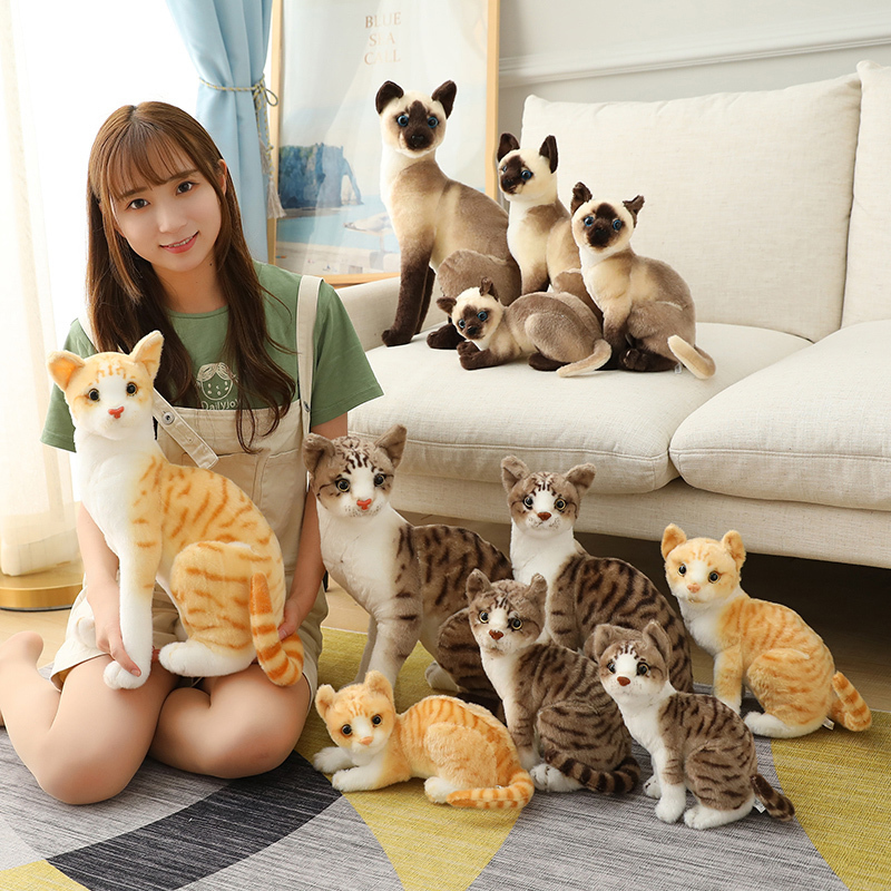 Poupées en peluche peluche réaliste chats siamois en peluche simulation American Shorthair chat mignon poupée jouets pour animaux de compagnie décor à la maison cadeau pour les filles anniversaire 220902