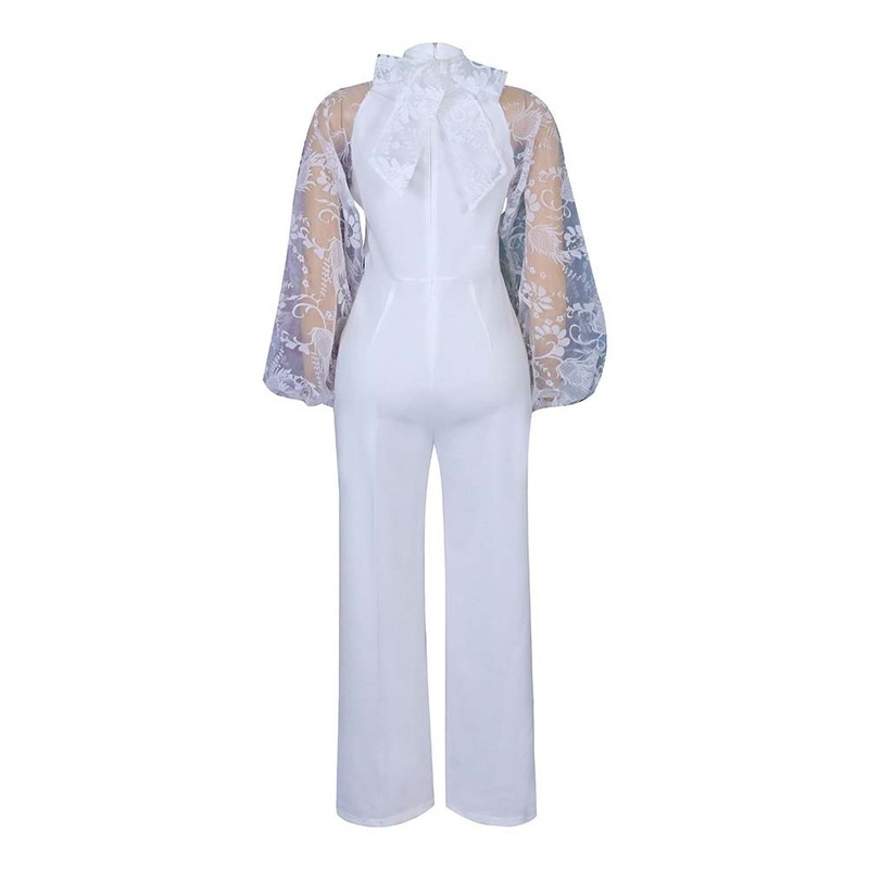 Kobiety Jumpsuits Rompers White eleganckie dla kobiet Latarn Rękaw Wysokie pasmo Masowe biuro mody Panie Formal Business Work Commons 220902