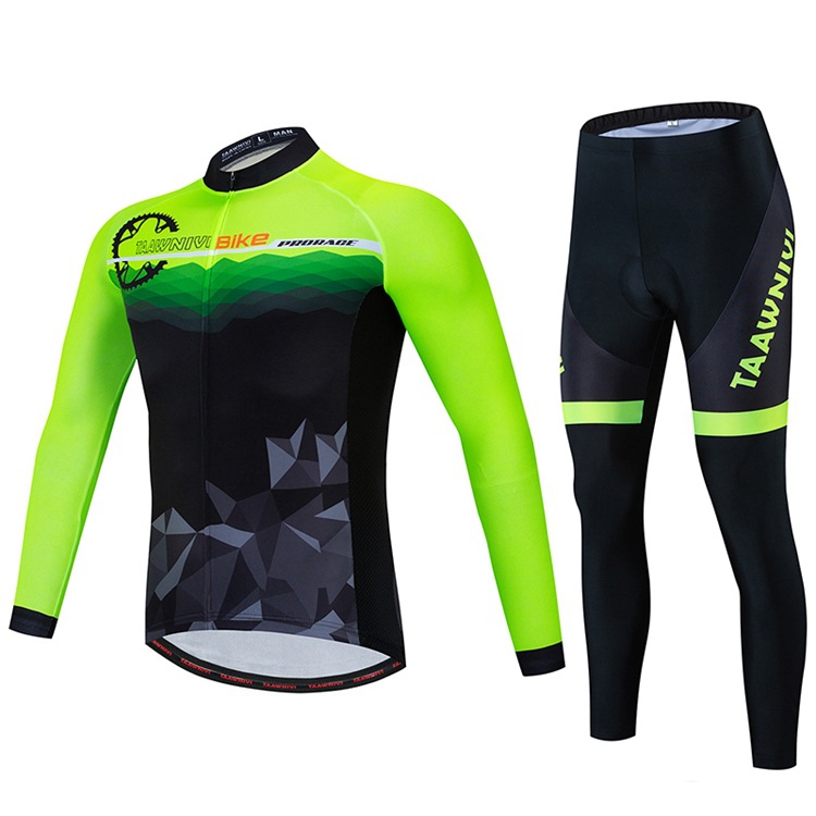 2024 Pro Black Green Mens Winter Cycling Jersey Zestaw Long Rękaw górski