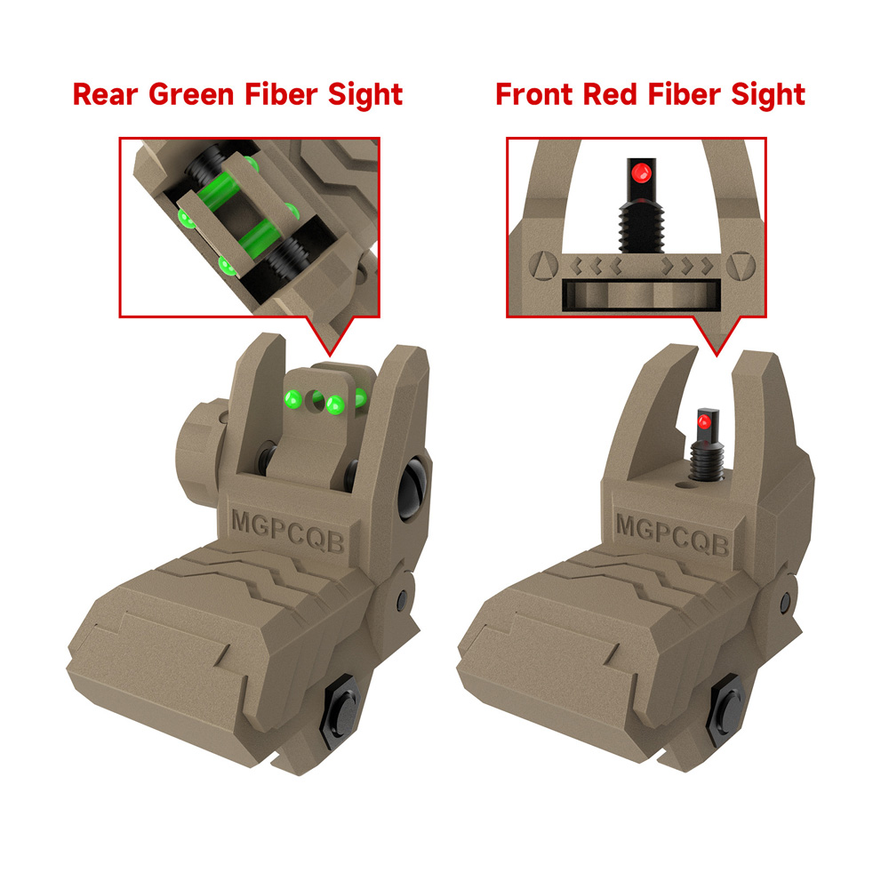 MGPCQB Fiber Scope Armor Gen 1 Front and Rear Folding Sights Flip Up Red Green Fiber Sight Back-up Optics for M4 AR15 fit 20mm Picatinney Weaver Rail