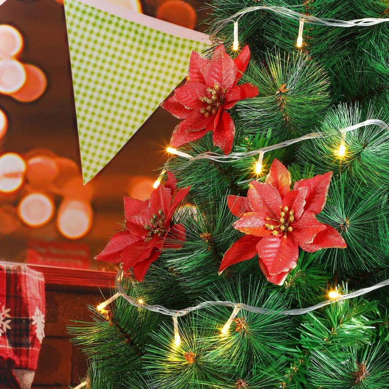 Decorações de Natal Flores de Natal Glitter Glitter Artificial Árvores de Natal Decoração de Festa de Casamento de Xmas para o ano em casa 220901