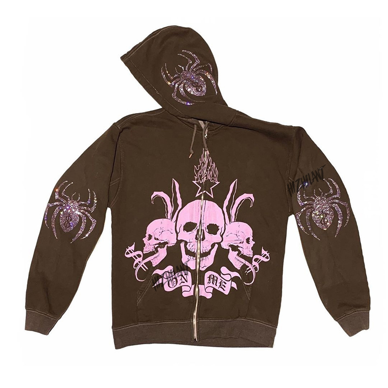 Women's Hoodies Sweatshirts Spider Skull print Streetwear Coat Goth Harajuku Y2k aesthetic Clothes grunge Punk Jacket Zipup 220902