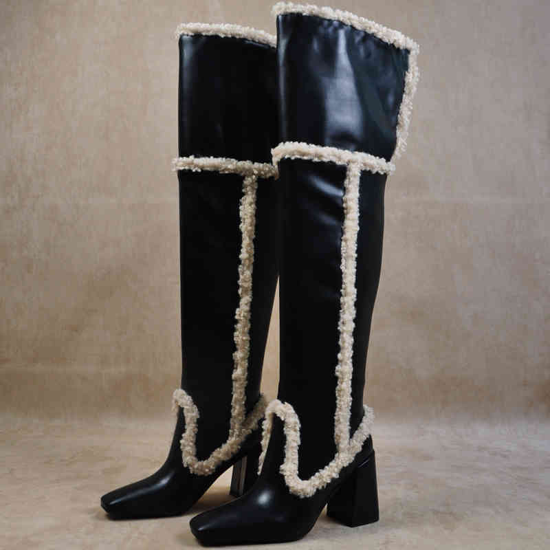 Bottes mstapchi femmes élégantes sur le genou sexy bout carré talons épais chaussures de fête nez rond haut 2022 Botas Mujer 220901